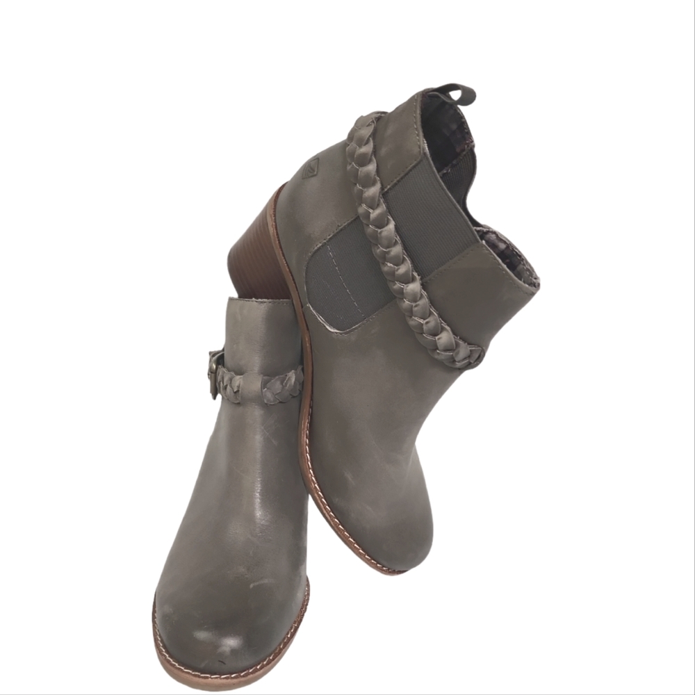 Sperry Top Slider Gray Short Boots With Wood Grain Heel Size 8.5